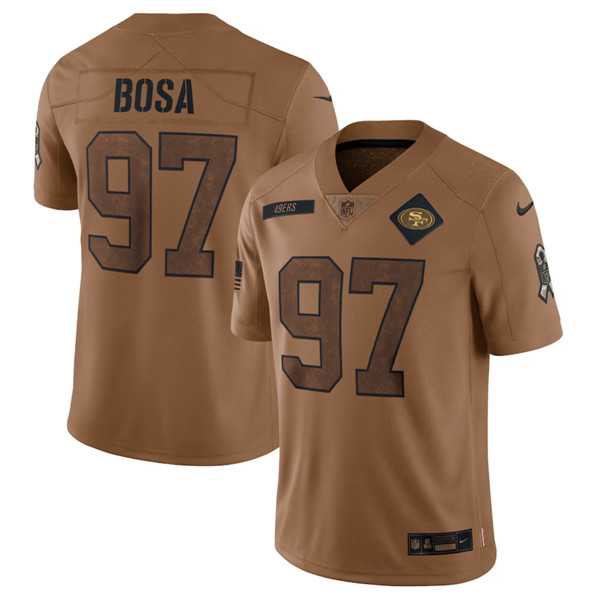 Mens San Francisco 49ers #97 Nick Bosa 2023 Brown Salute To Service Limited Football Stitched Jersey Dyin